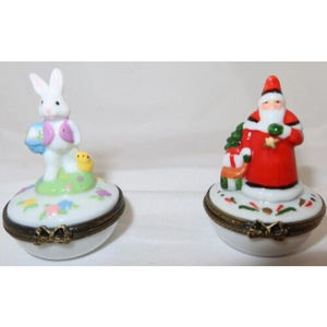 White Rabbit w Chick and Santa w present Trinkit box - Christmas - Easter